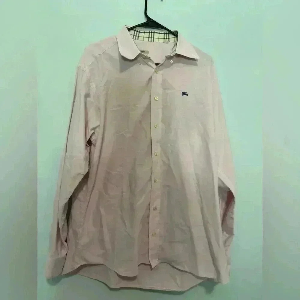 Burberry Mens Button Up Pink Long Sleeve Shirt Size Large